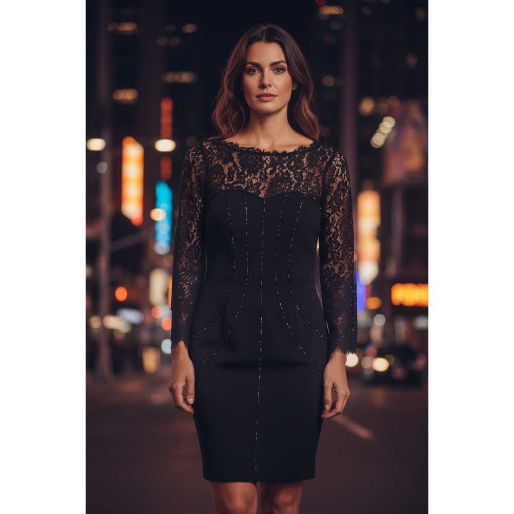 Emilio Pucci Peter Dundas Era Dress Sz L Black EUC Lace Corset Virgin Wool Rare